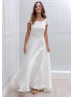 Ivory Lace Chiffon Cap Sleeves Keyhole Back Wedding Dress 